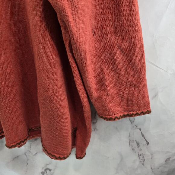 Vintage Sweater Womens 3X Coral 90s Y2K Artsy Coastal Cotton Ramie Embroidered - Picture 4 of 13